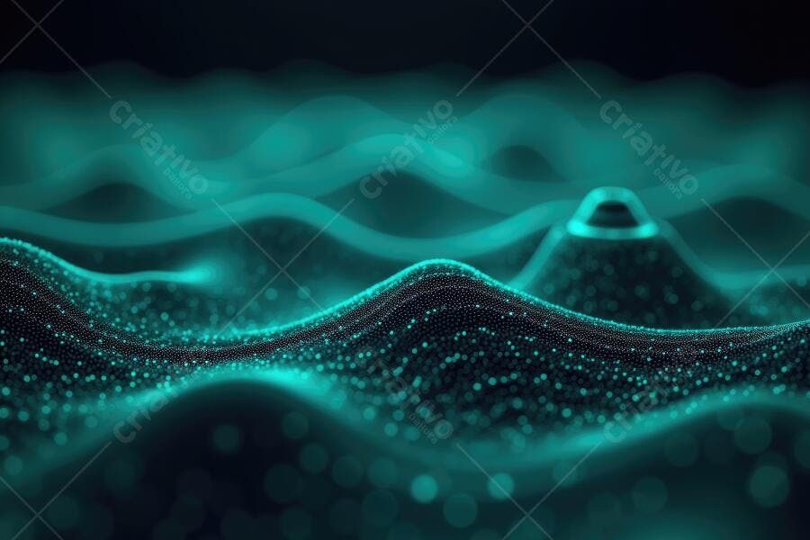 Fundo Abstrato Ondas Digitais Pontos Luz Neon Azul Verde