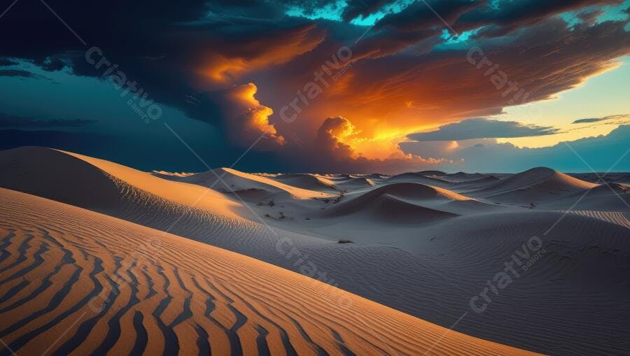 Foto Dunas Deserto Pôr do Sol Céu Laranja Azul Paisagem Natural
