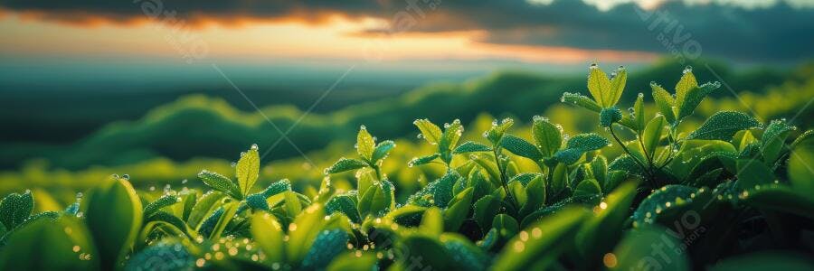 Foto Folhas Verdes Orvalho Amanhecer Natureza Campo