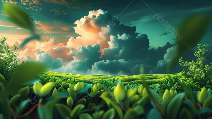 Foto Campo Verde Folhas Nuvens Céu Entardecer Natureza