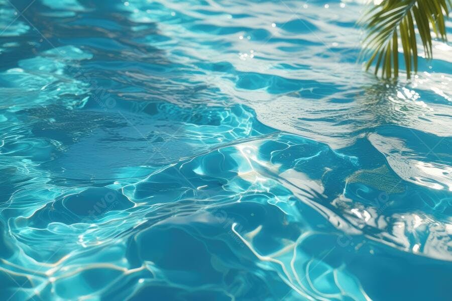 Foto Água de Piscina Azul com Folha de Palmeira Verão