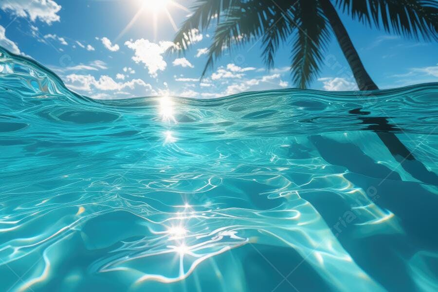 Foto Meio Submerso Água Azul Oceano Praia Sol