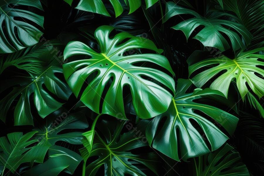 Foto Folhas de Monstera Verdes Escuras Textura Tropical