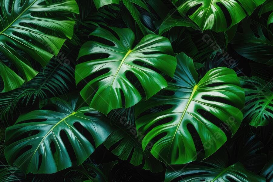 Foto Folhas de Costela de Adão Verdes Escuras Textura Natural