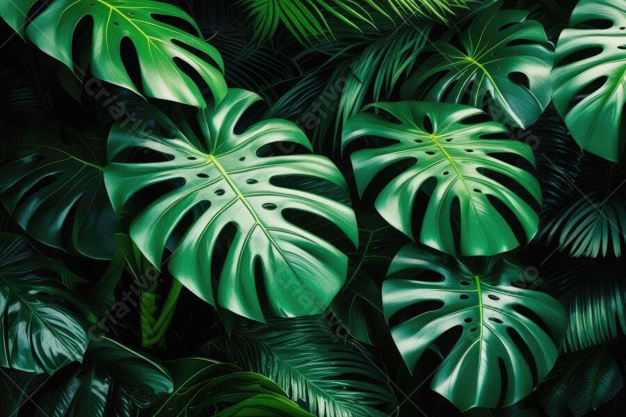 Foto Folhas de Costela de Adão Verde Escuro Tropical