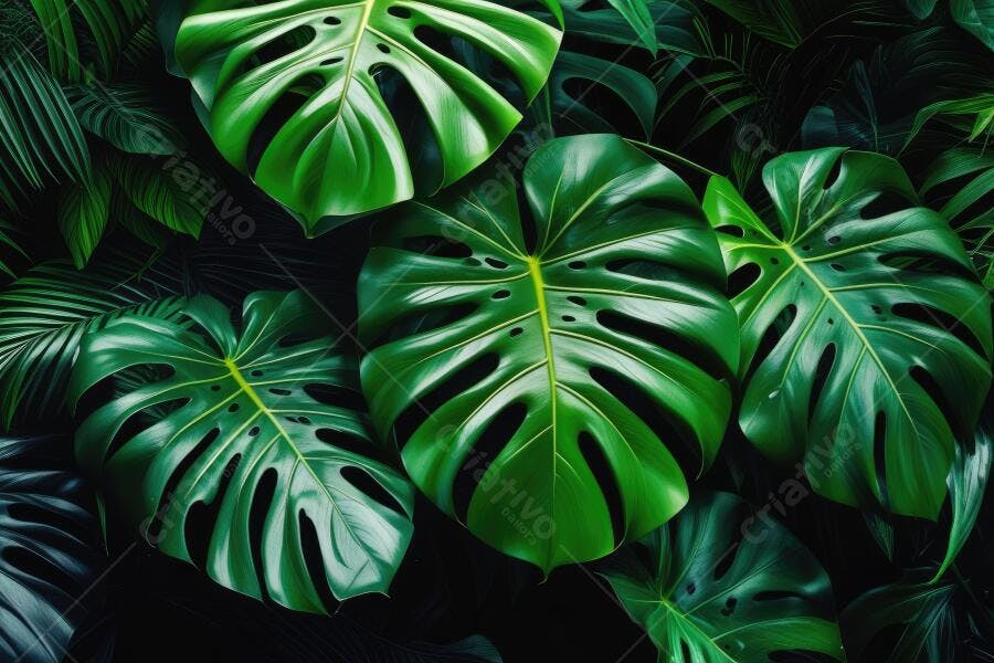 Foto Folhas de Costela de Adão Verdes Escuras Textura Tropical