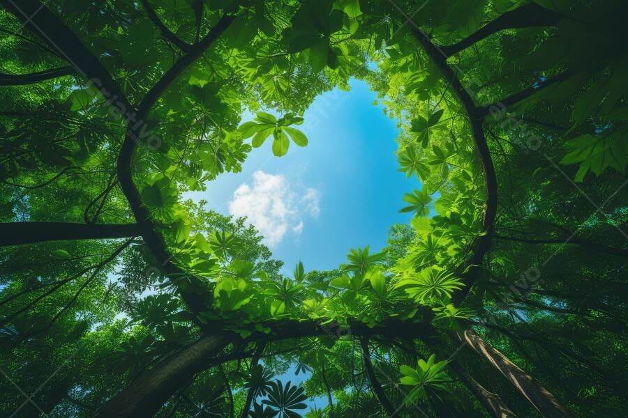Foto Vista de Baixo Árvores Floresta Coração Céu Azul