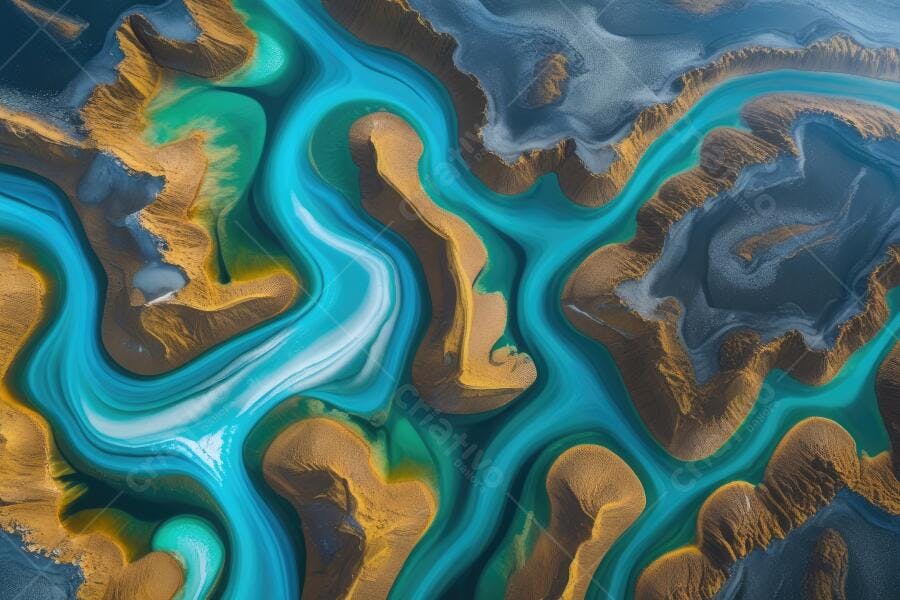 Foto Aérea Rio Turquesa Deserto Dourado Abstrato Natureza