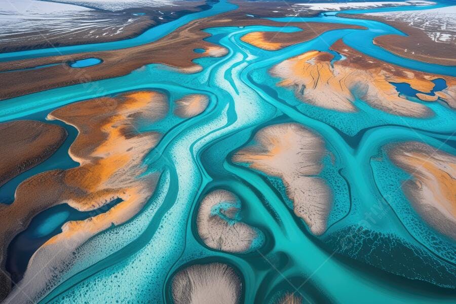 Foto Aérea Rio Glacial Islândia Águas Turquesa Paisagem Natural