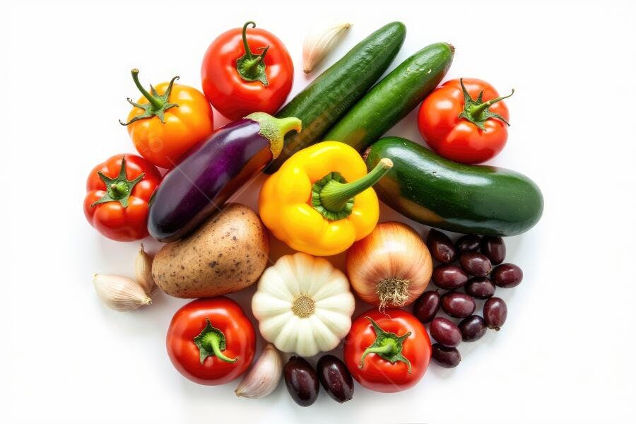 Foto Legumes e Vegetais Frescos Orgânicos Fundo Branco Flat Lay