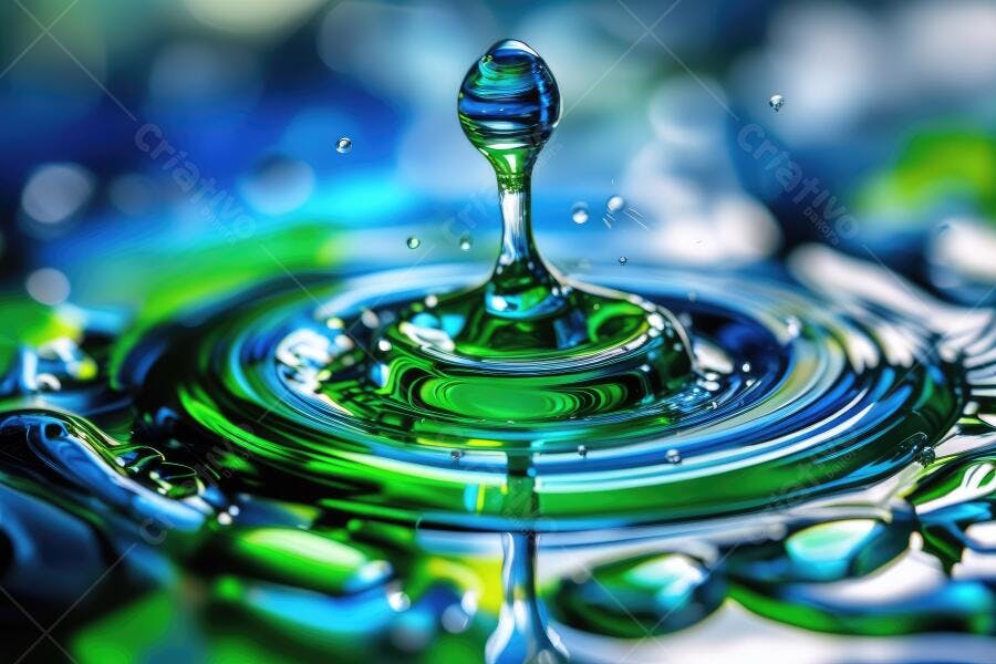 Foto Gota de Água Caindo Superfície Líquida Azul Verde Macro