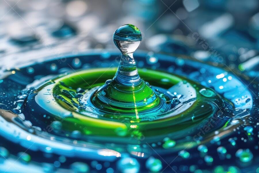 Foto Gota D'água Impactando Superfície Azul Verde Macro