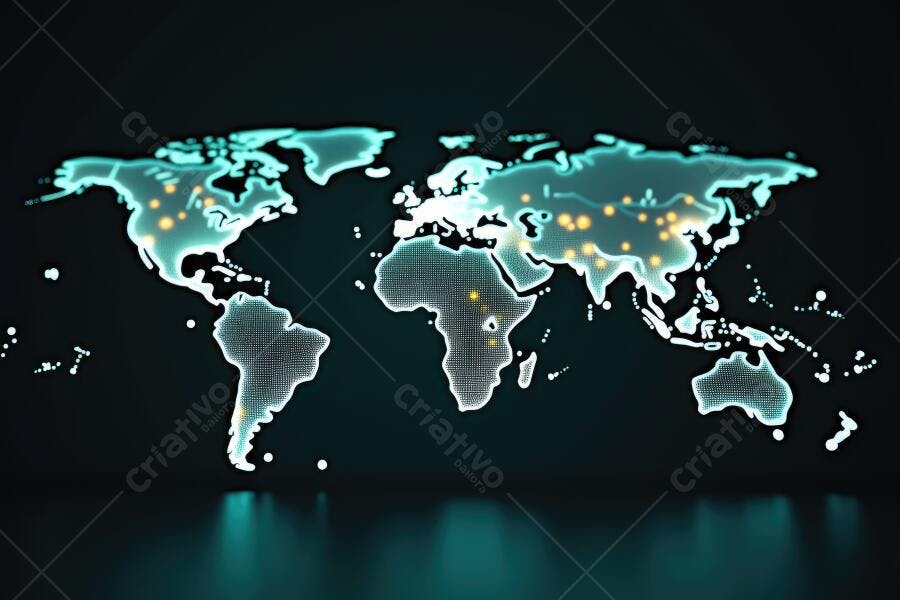 Foto Mapa Mundi Digital Conexões Globais Tecnologia