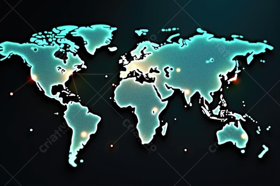 Foto Mapa Mundi Digital Iluminado Conectividade Global