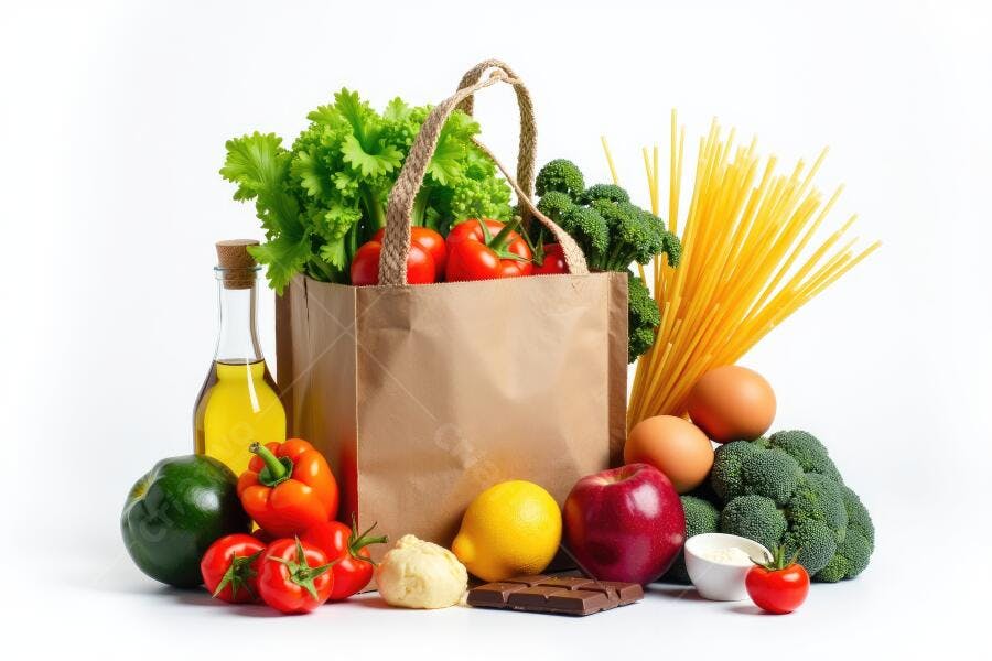 Foto Sacola de Compras com Alimentos Frescos e Saudáveis