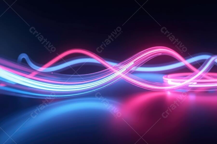 Linhas de Luz Neon Abstratas Rosa e Azul Fundo Escuro