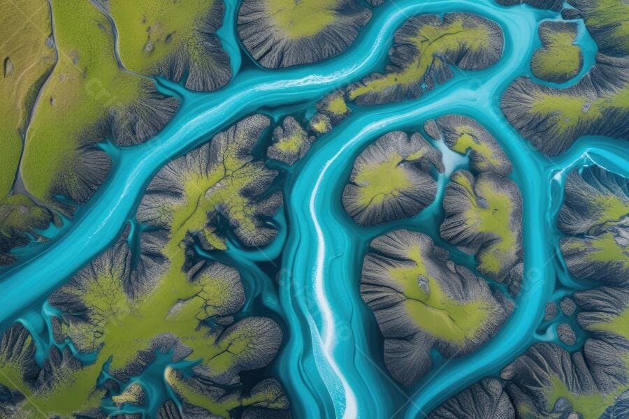 Foto Aérea Rio Turquesa Montanhas Verdes Islândia Natureza