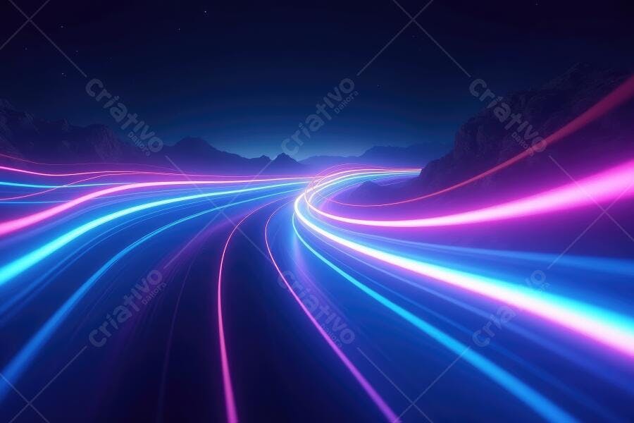 Foto Abstrata Linhas de Luz Neon Velocidade Noturna