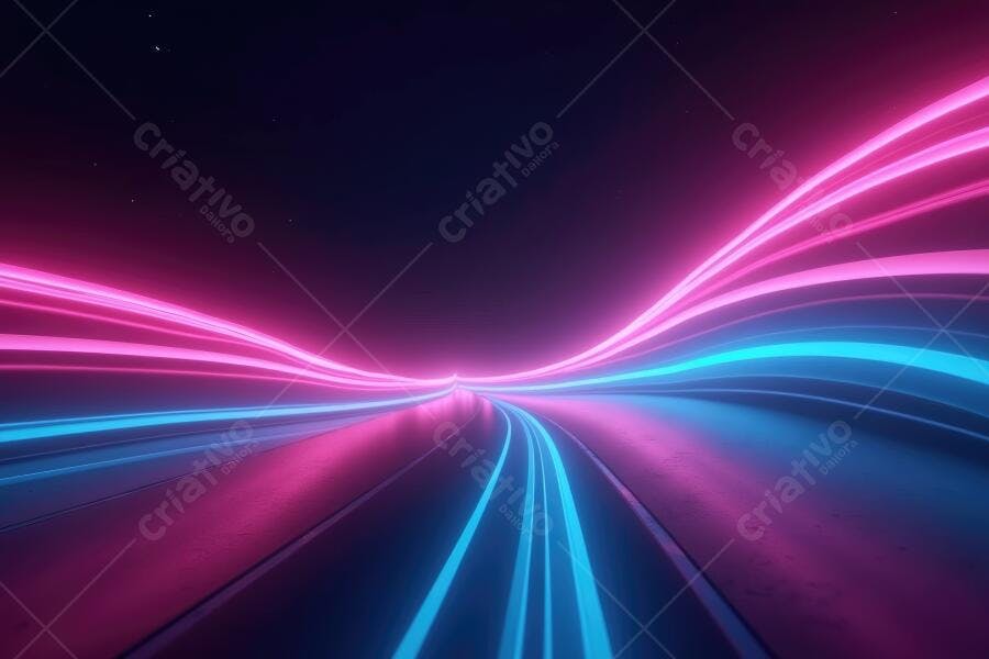 Foto Abstrata Linhas de Luz Neon Rosa e Azul Velocidade