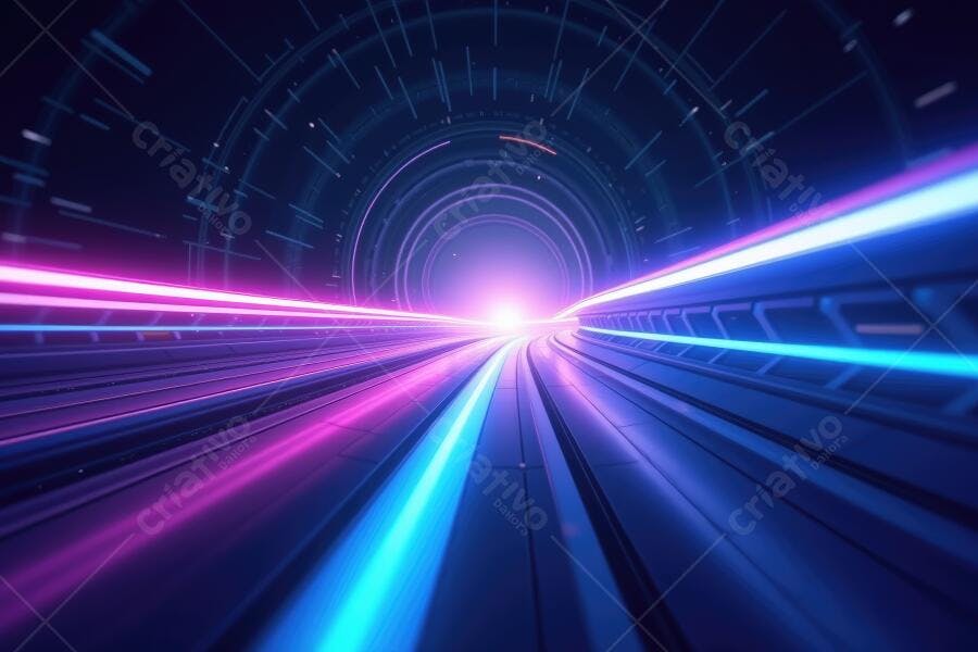 Túnel de Luzes Neon Velocidade Abstrato Digital
