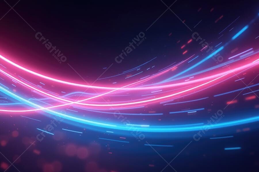 Foto Abstrata Linhas Neon Azuis Rosas Brilhantes Fundo Escuro