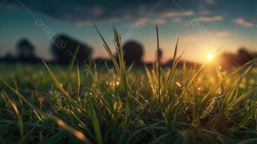 Foto Grama Verde Campo Amanhecer Luz Dourada Natureza