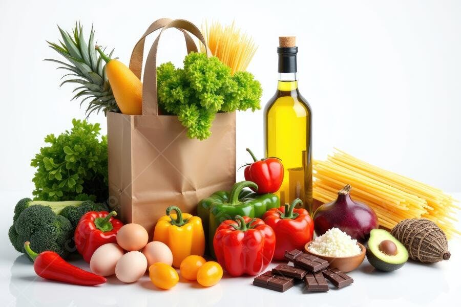 Foto Alimentos Saudáveis Sacola de Compras Ingredientes Culinários