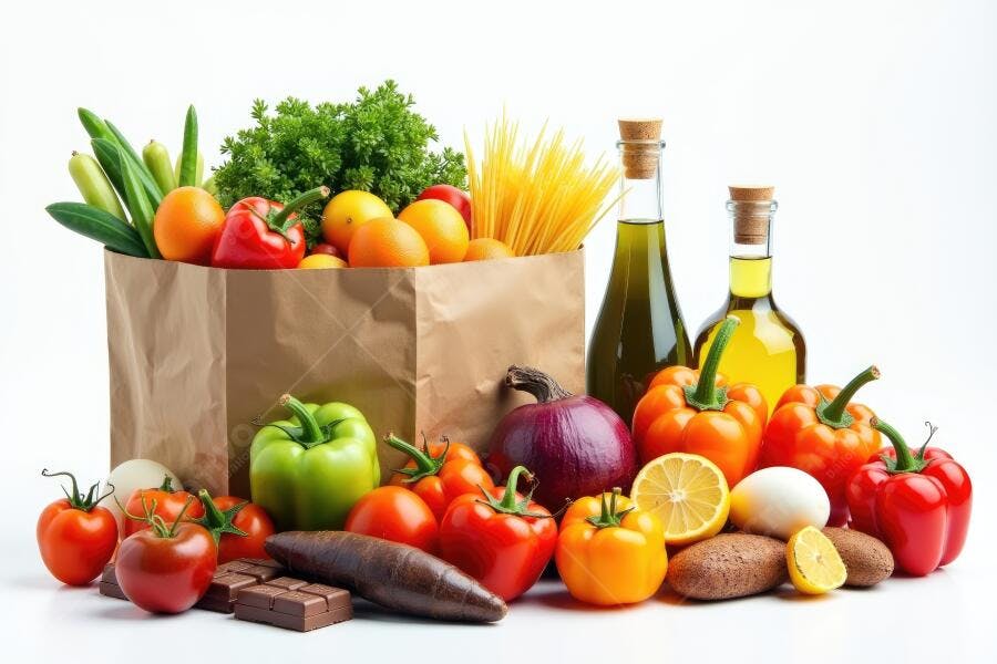 Foto Alimentos Frescos Sacola Papel Legumes Verduras Azeite