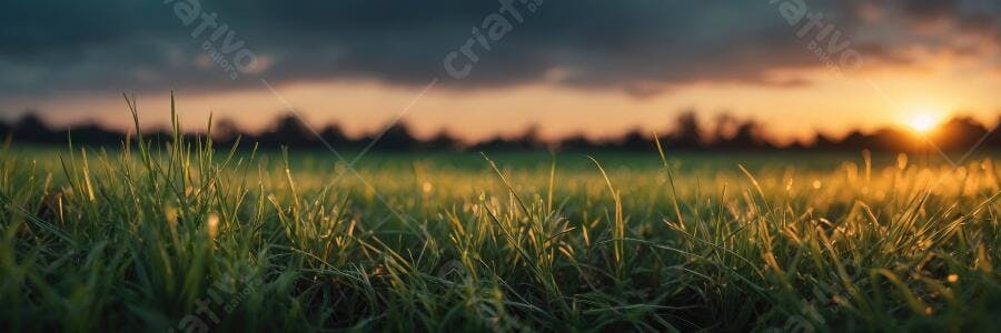 Foto Campo de Grama Verde Pôr do Sol Dourado Natureza