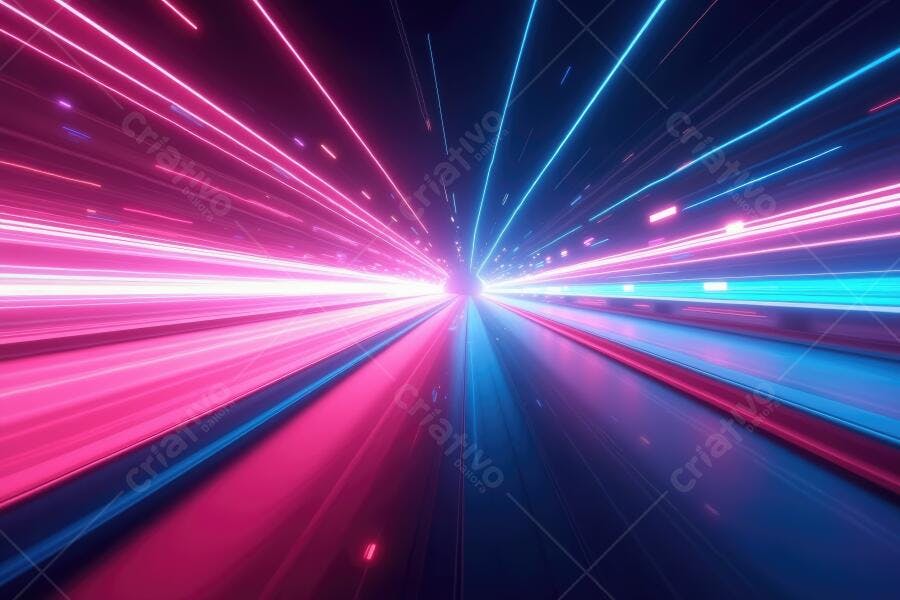 Foto Abstrata Luzes Neon Rosa Azul Velocidade Túnel Digital