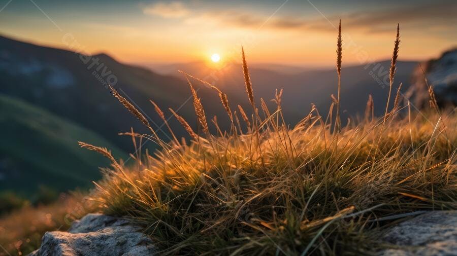 Foto Pôr do Sol Montanhas Grama Dourada Natureza
