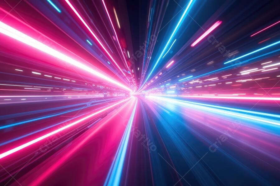 Foto Abstrata Luzes Neon Velocidade Túnel Digital Rosa Azul