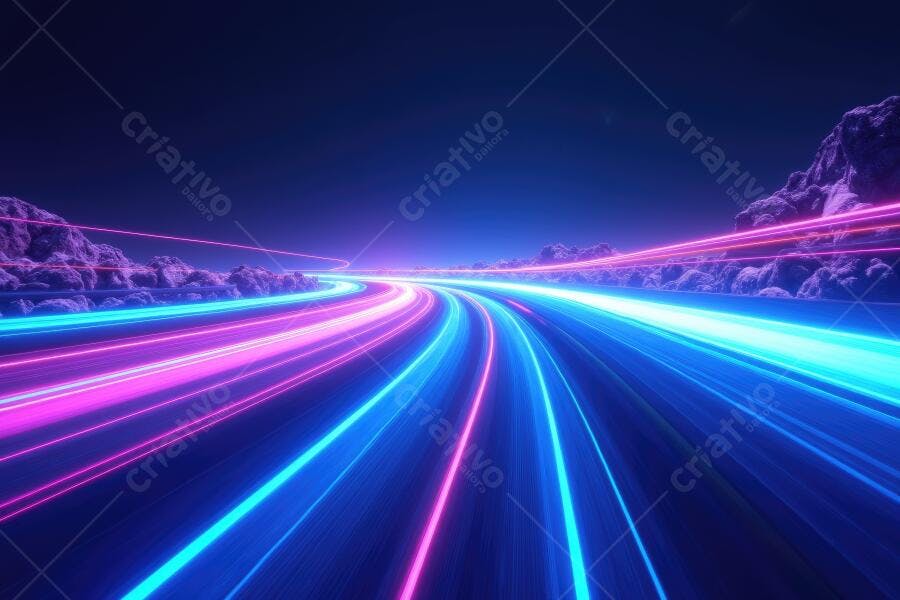 Foto Estrada Neon Luzes Azuis Roxas Velocidade Abstrata