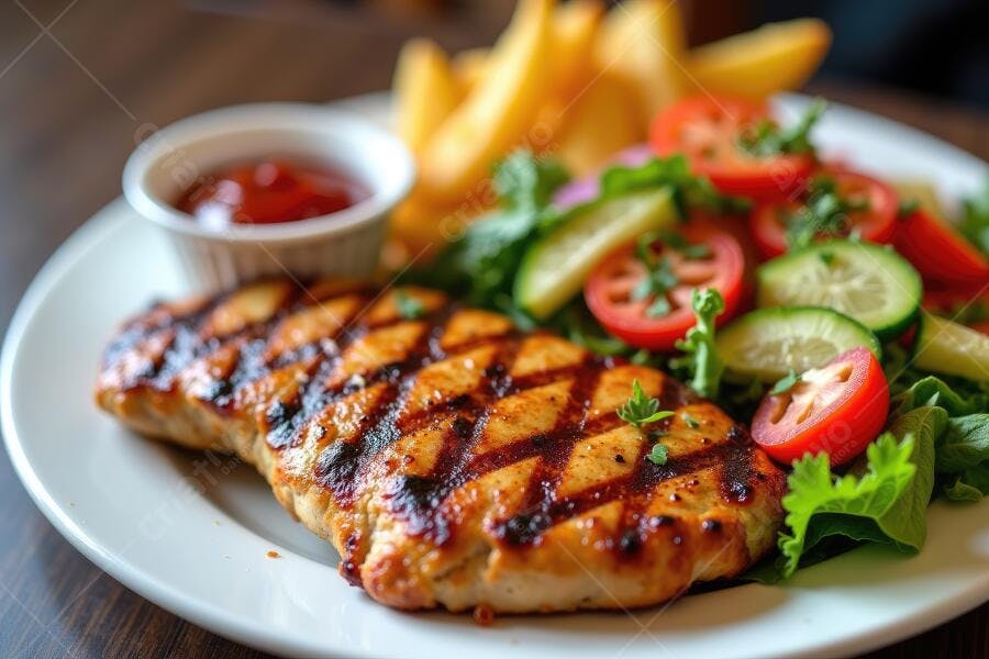 Foto Bife Grelhado com Salada e Batata Frita Restaurante