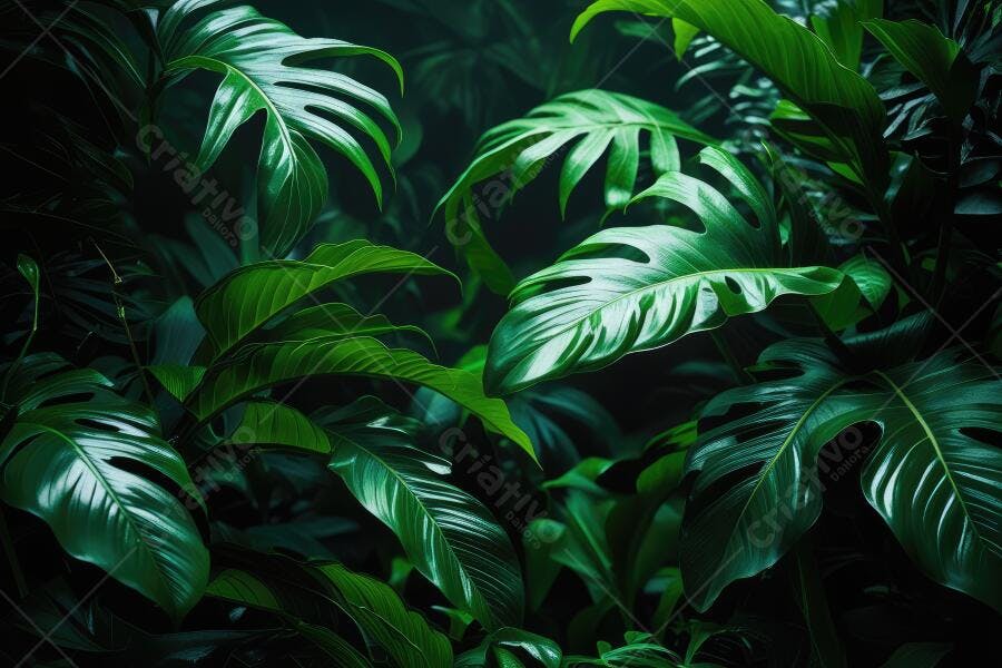 Foto Folhas Tropicais Verdes Escuras Floresta Exótica
