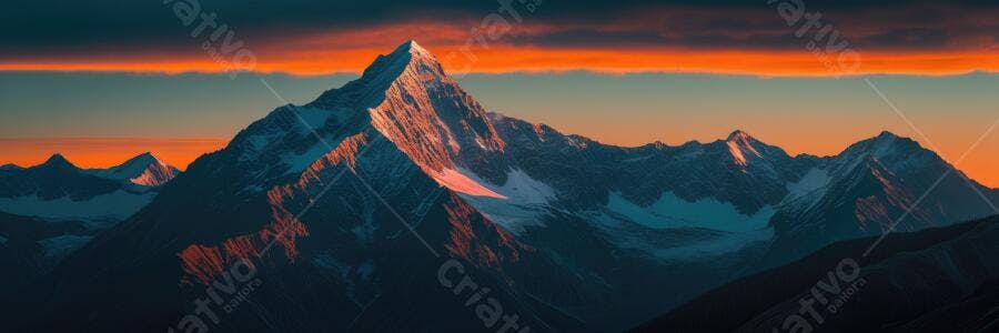 Foto Montanhas Nevadas Pôr do Sol Céu Laranja Azul