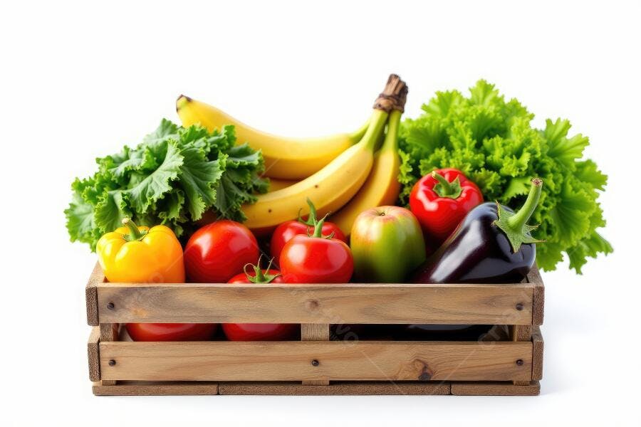 Foto Alimentos Frescos Frutas Legumes Cesta de Madeira