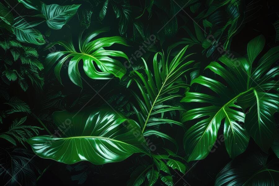 Foto Folhas Tropicais Verdes Escuras Textura Fundo Natureza