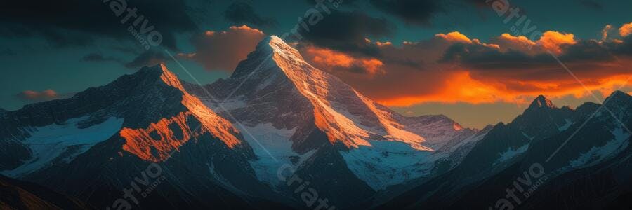 Foto Montanhas Nevadas Pôr do Sol Céu Laranja Azul Paisagem