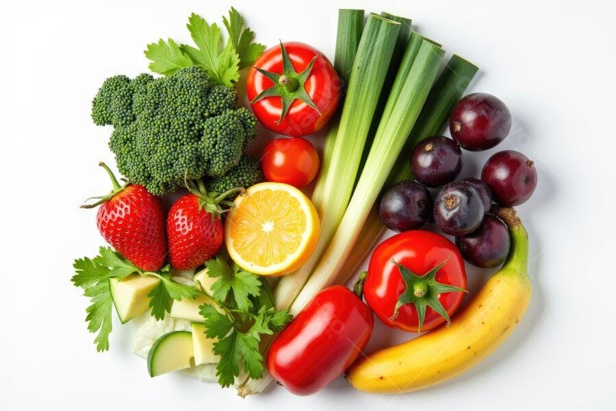 Foto Flat Lay Frutas Legumes Frescos Saudáveis Dieta