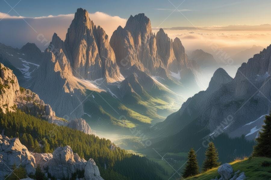 Foto Montanhas Dolomitas Vale Nebuloso Nascer do Sol