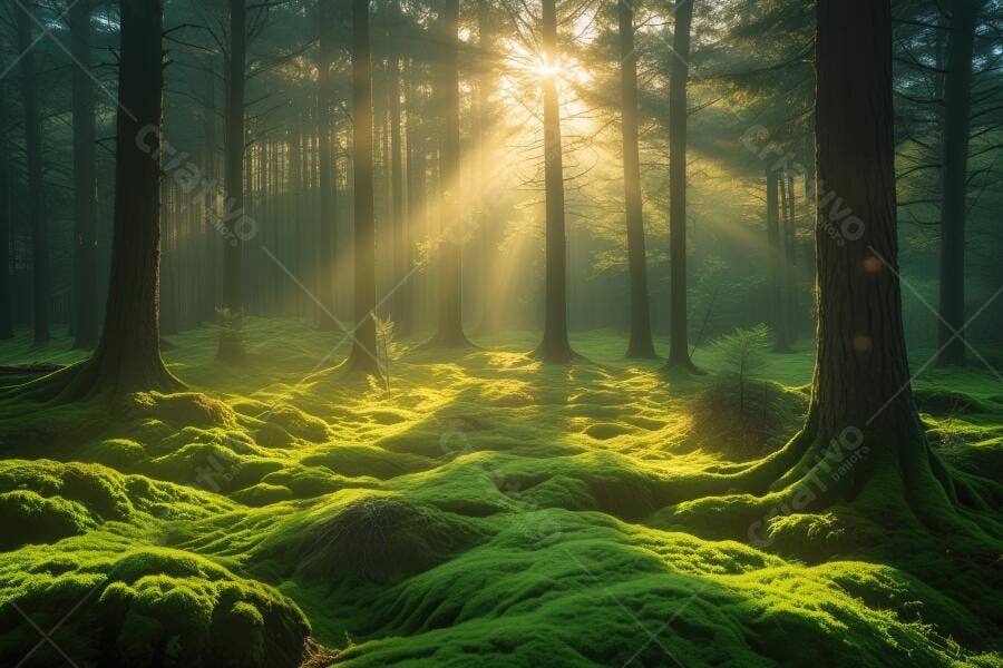 Foto Floresta Misteriosa Raio de Sol Musgo Verde Natureza
