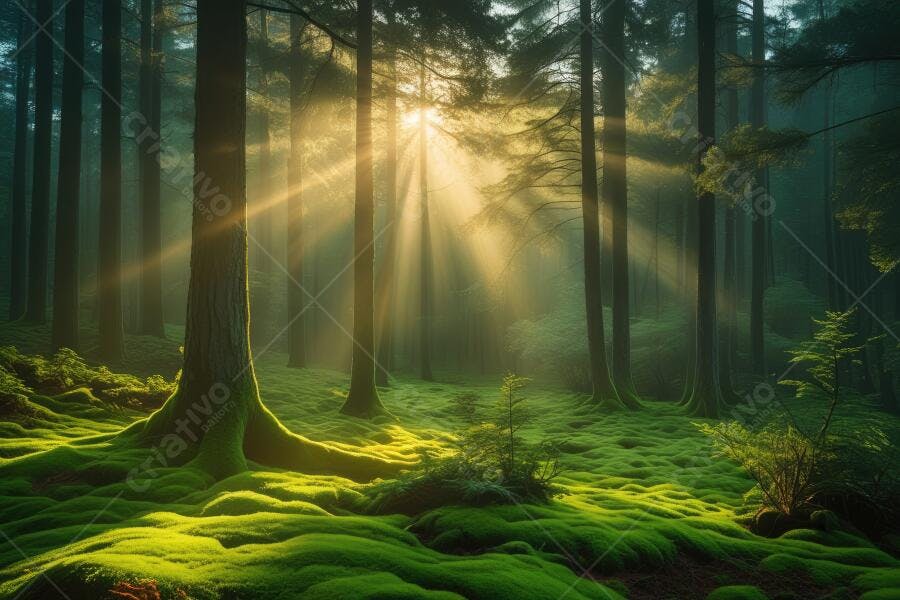 Foto Floresta Amanhecer Raios de Sol Musgo Verde Natureza
