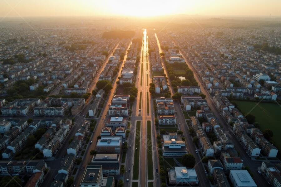 Foto Aérea Cidade Amanhecer Luz Dourada Urbana