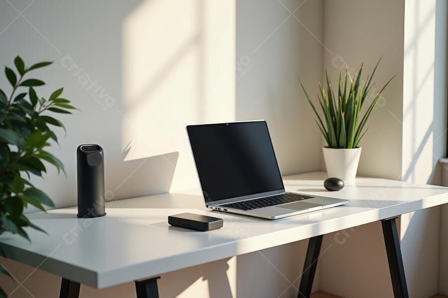 Foto Escritório Home Office Minimalista Luz Natural