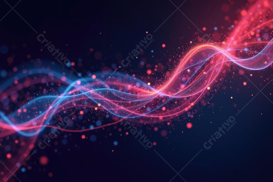 Fundo Abstrato Ondas de Luz Neon Azul e Rosa Partículas