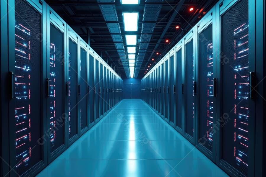 Foto Corredor Servidores Data Center Tecnologia Azul