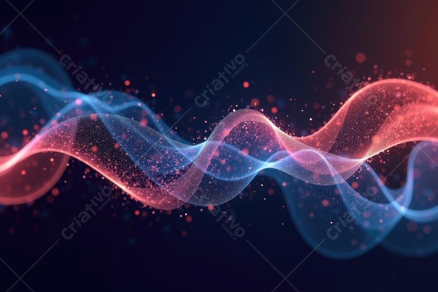 Ondas Digitais Abstratas Azul e Vermelho Fundo Escuro