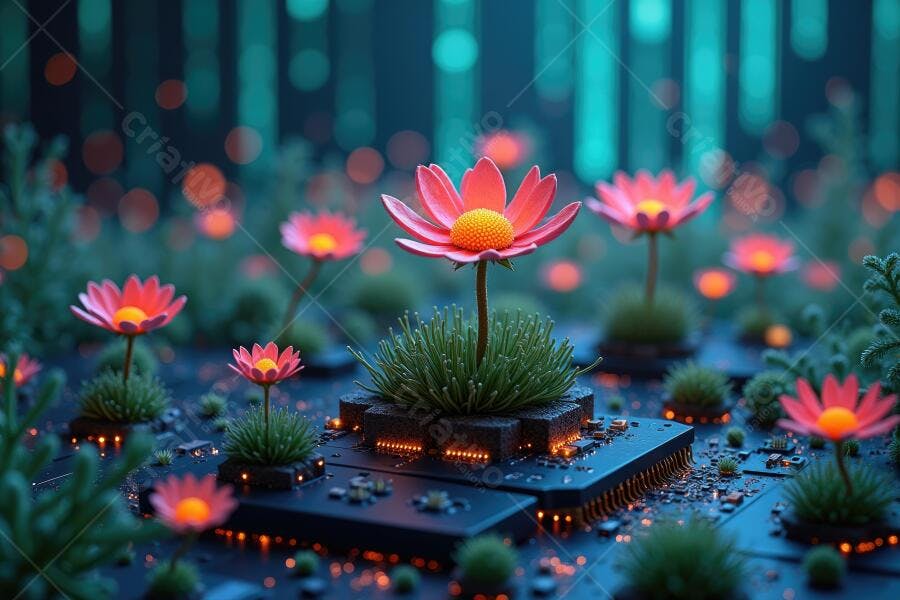 Foto Flores Digitais Tecnologia Placa de Circuito Abstrato