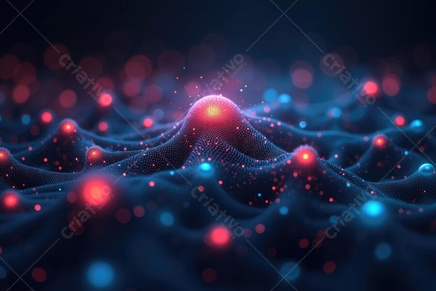 Foto Abstrata Rede Neural Pontos de Luz Vermelhos Azuis